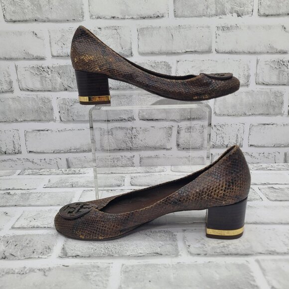 Tory Burch Snakeskin Pattern Brown Heels - Picture 3 of 8